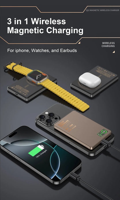 Powerbank Magnético QI 2.1 com Carregamento Rápido Sem Fio, Bateria Externa Portátil para iPhone 12-17 Pro, Watch e Airpods 5000/10000mAh