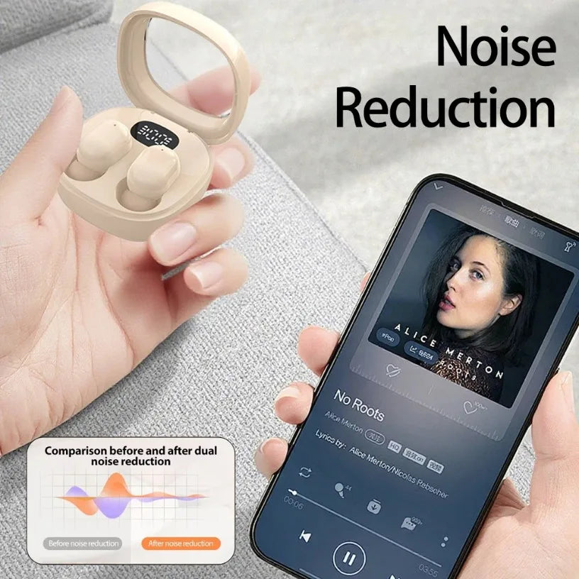 VIKEFON Fones de ouvido Bluetooth 5.3 Mini fones de ouvido TWS sem fio HIFI estéreo com redução de ruído e microfones