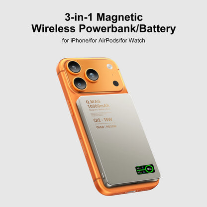 Powerbank Magnético QI 2.1 com Carregamento Rápido Sem Fio, Bateria Externa Portátil para iPhone 12-17 Pro, Watch e Airpods 5000/10000mAh