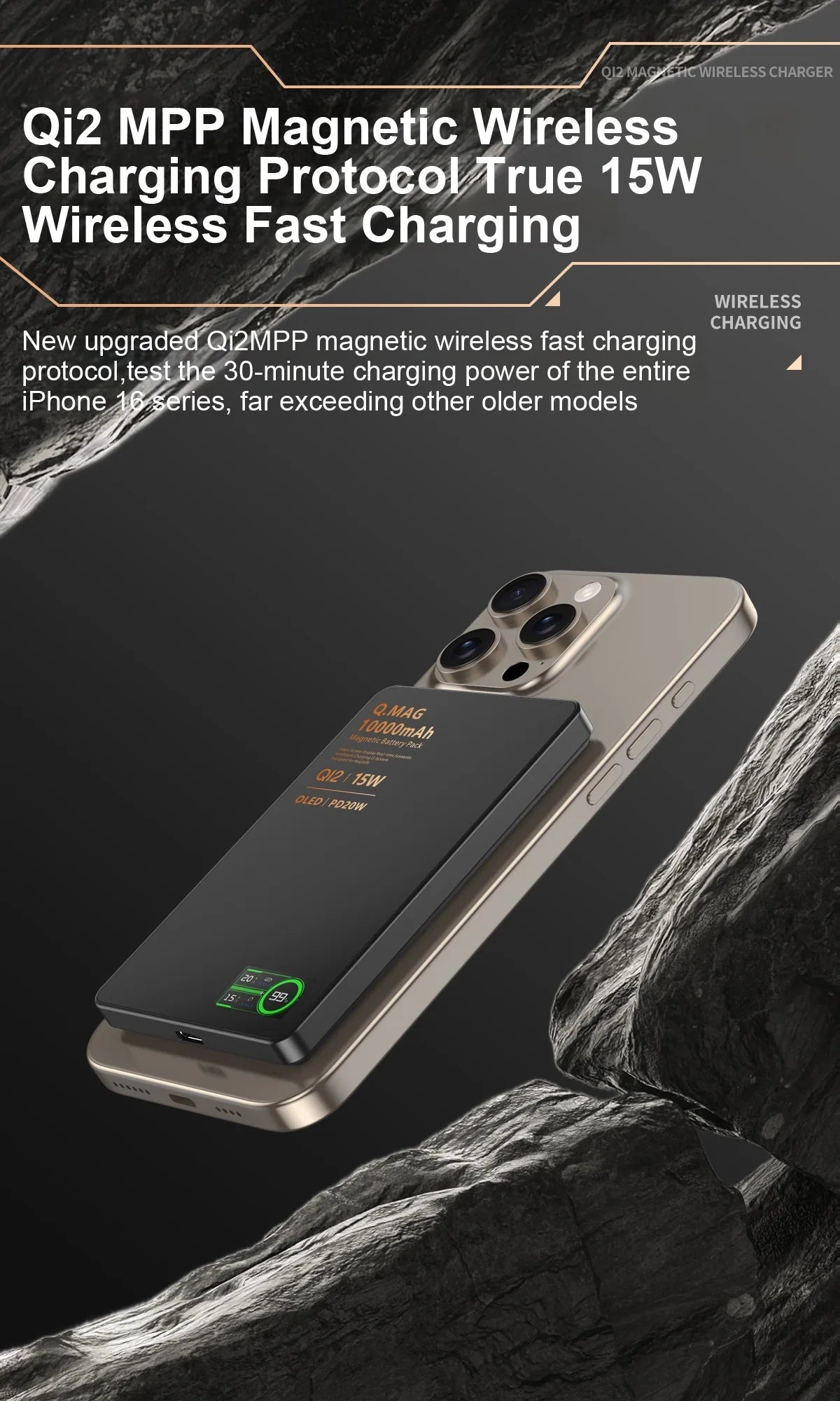 Powerbank Magnético QI 2.1 com Carregamento Rápido Sem Fio, Bateria Externa Portátil para iPhone 12-17 Pro, Watch e Airpods 5000/10000mAh
