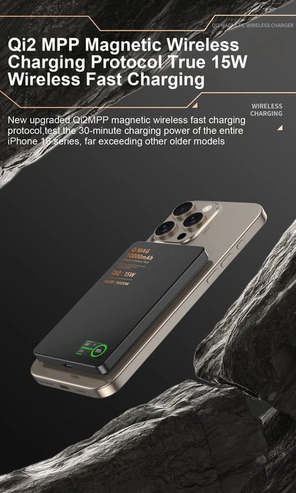 Powerbank Magnético QI 2.1 com Carregamento Rápido Sem Fio, Bateria Externa Portátil para iPhone 12-17 Pro, Watch e Airpods 5000/10000mAh