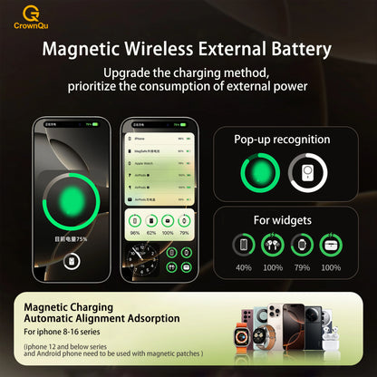 Powerbank Magnético QI 2.1 com Carregamento Rápido Sem Fio, Bateria Externa Portátil para iPhone 12-17 Pro, Watch e Airpods 5000/10000mAh