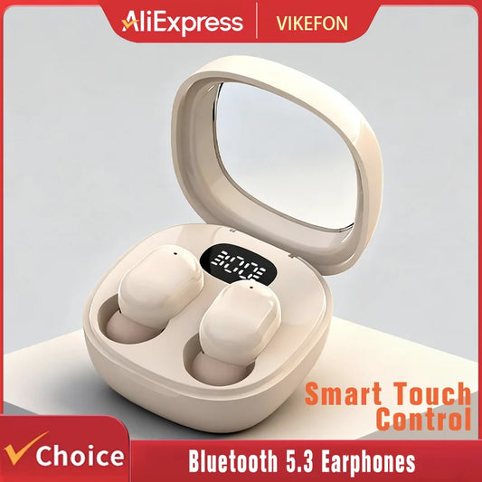 VIKEFON Fones de ouvido Bluetooth 5.3 Mini fones de ouvido TWS sem fio HIFI estéreo com redução de ruído e microfones