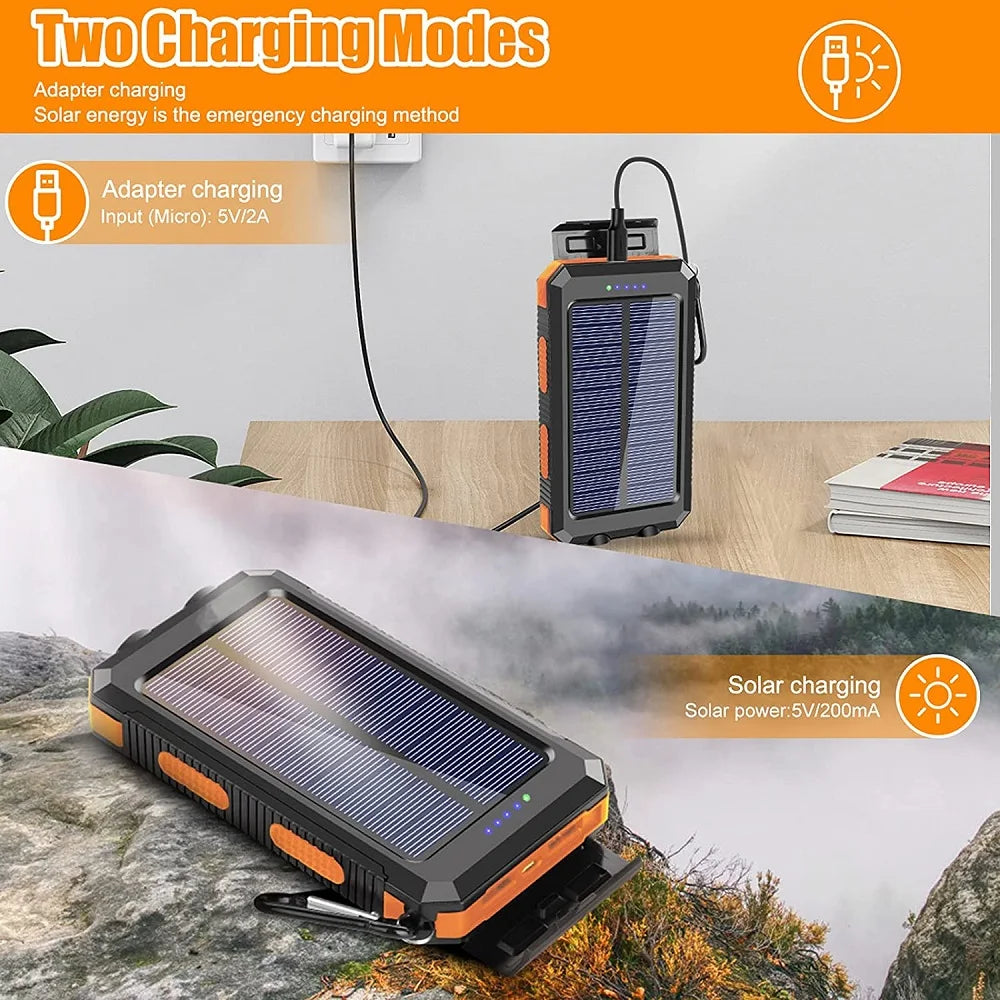Banco de energia solar 80000mAh Carregamento portátil Poverbank Carregador de bateria externa Luz forte LDE para todos os smartphones