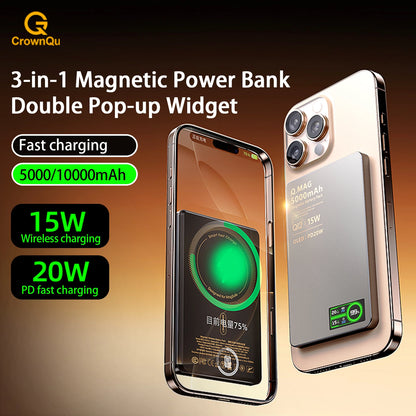 Powerbank Magnético QI 2.1 com Carregamento Rápido Sem Fio, Bateria Externa Portátil para iPhone 12-17 Pro, Watch e Airpods 5000/10000mAh