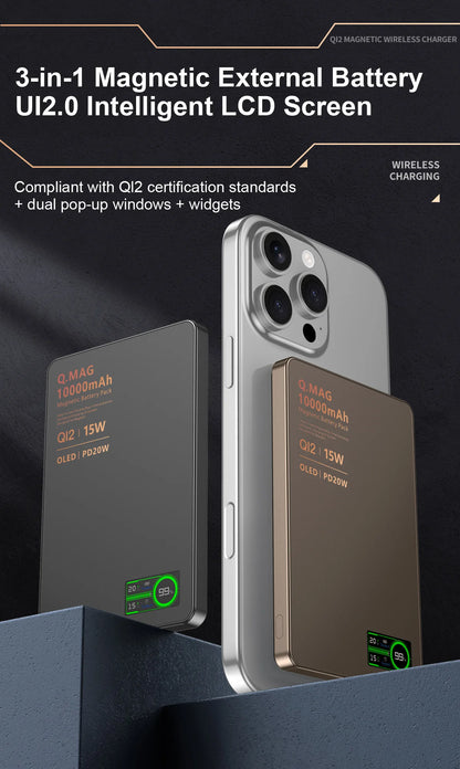 Powerbank Magnético QI 2.1 com Carregamento Rápido Sem Fio, Bateria Externa Portátil para iPhone 12-17 Pro, Watch e Airpods 5000/10000mAh