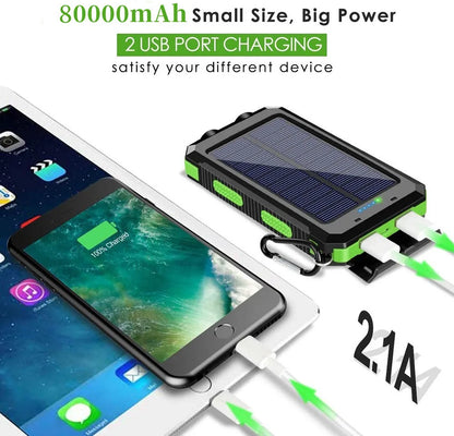 Banco de energia solar 80000mAh Carregamento portátil Poverbank Carregador de bateria externa Luz forte LDE para todos os smartphones