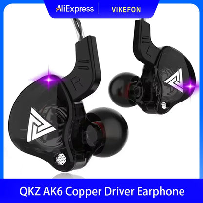 Fone de Ouvido Intra-auricular VIKEFON QKZ AK6 com 6 Drivers Dinâmicos, Microfone, Estéreo, Esportivo, HIFI, Subwoofer, Headset Monitor, Fones de Ouvido