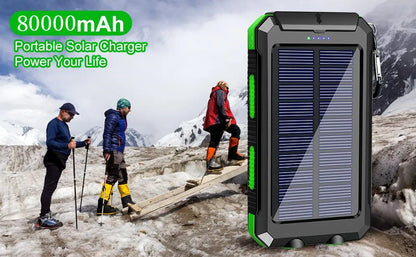 Banco de energia solar 80000mAh Carregamento portátil Poverbank Carregador de bateria externa Luz forte LDE para todos os smartphones