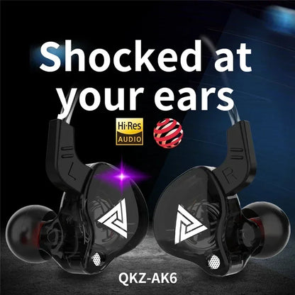 Fone de Ouvido Intra-auricular VIKEFON QKZ AK6 com 6 Drivers Dinâmicos, Microfone, Estéreo, Esportivo, HIFI, Subwoofer, Headset Monitor, Fones de Ouvido