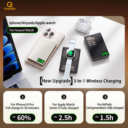 Powerbank Magnético QI 2.1 com Carregamento Rápido Sem Fio, Bateria Externa Portátil para iPhone 12-17 Pro, Watch e Airpods 5000/10000mAh